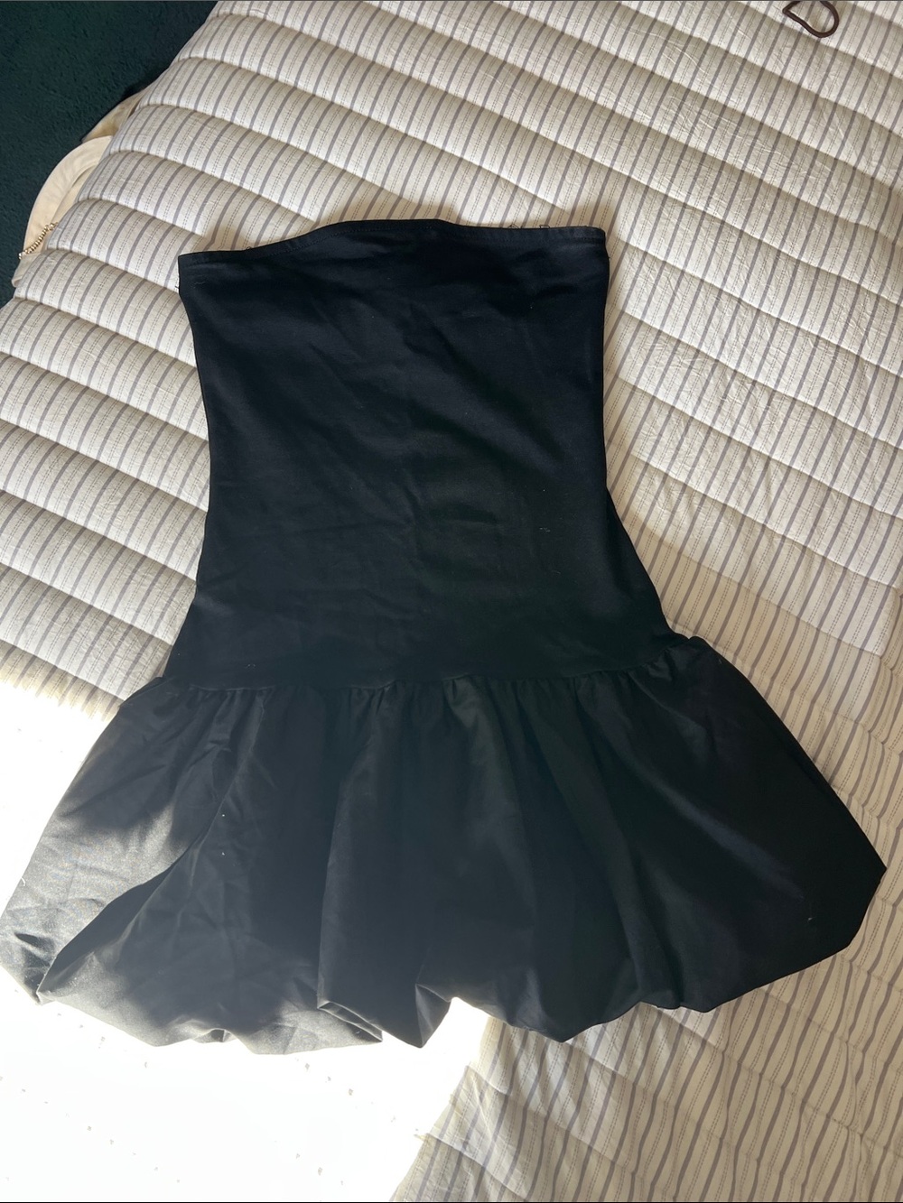 Strapless Black Ruffled Hem Dress